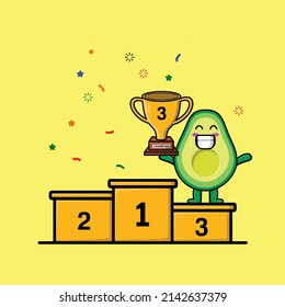 Cute cartoon avocado as the third winner with happy expression in 3d modern style design
