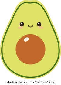 Cute Cartoon Avocado Vector – Smiling Kawaii Fruit Illustration