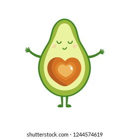 Cute cartoon avocado want to hugs, greeting card. Avocado in love. Vector illustration.