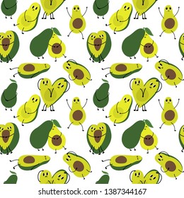 Cute cartoon avocados seamless pattern.Sketch for wrapping paper, floral textile, background fill, fabric. 
