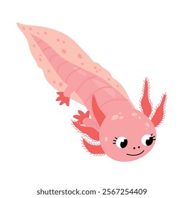 Cute Cartoon Axolotl Character Illustration. White background, isolate
