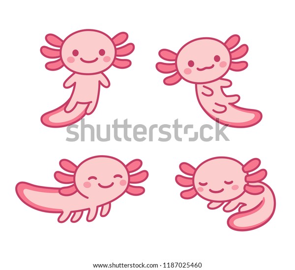 Cute Cartoon Axolotl Drawing Set Little Stock Vector Royalty Free
