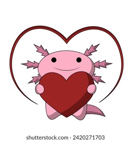 Cute cartoon Axolotl with heart in color