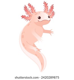 Dibujo lindo caricatura axolotl color rosa anfibio ilustración del vector animal aislado en fondo blanco