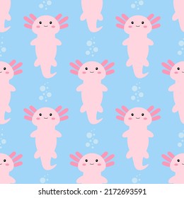 Cute cartoon axolotl. Seamless pattern. Vector.