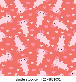 Cute cartoon axolotl. Seamless pattern. Vector.