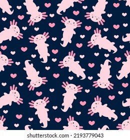 Cute cartoon axolotl. Seamless pattern. Vector.	