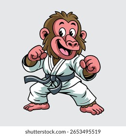 Cute cartoon Baboon dressed in a martial arts uniform, practicing karate with focus and precision character illustration