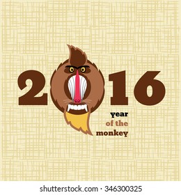 Cute cartoon baboon, illustration for calendar, greeting card, banner. Symbol of Chinese horoscope, template