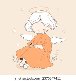 Cute cartoon baby angel for Christmas and Easter holidays design. Vector illustration.