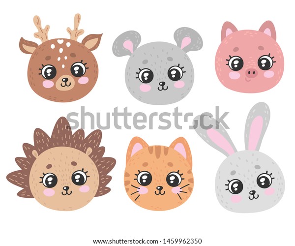 Cute Cartoon Baby Animals Faces Stock Vector Royalty Free