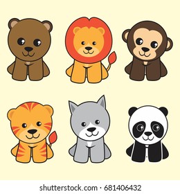 Cute Cartoon Baby Animals Set Including Stock Vector (Royalty Free ...