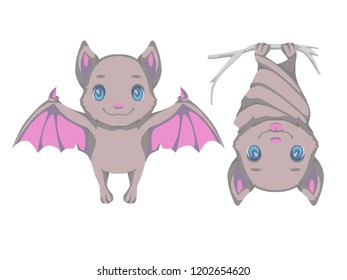 Cute cartoon baby bat vector illustrations