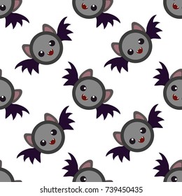 Cute Cartoon Baby Bats with Spreaded Wings - Halloween Icon Logo Vector Illustration Seamless Pattern on White Background