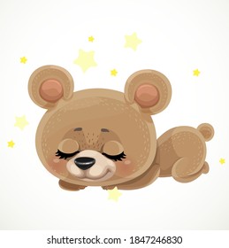 Cute cartoon baby bear sleep on a white background