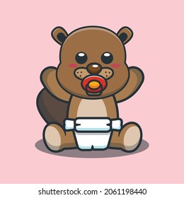 Cute cartoon baby beaver vector illustration