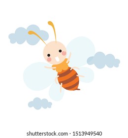 Cute cartoon baby bee vector collection for kids,cartoon bee in flat style isolated on white background. Wild animal,cute fish cartoon for background, card, landing page, poster, print, wallpaper