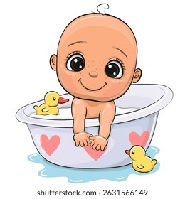 Cute cartoon baby Boy in the bathroom