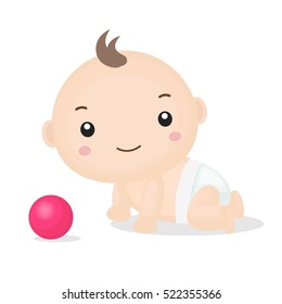 Cute Cartoon Baby Boy Crawling Vector Illustration.