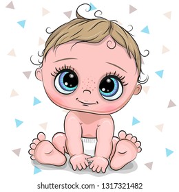 Cute cartoon baby boy isolated on a white background