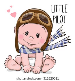 Cute Cartoon Baby boy in a pilot hat and scarf