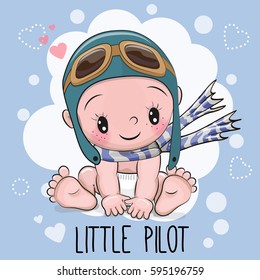 Cute Cartoon Baby Boy In A Pilot Hat