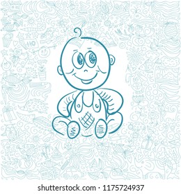 Cute cartoon baby boy. Vector illustration