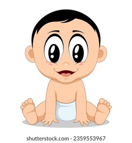 Cute Cartoon Baby Boy Vector Illustration