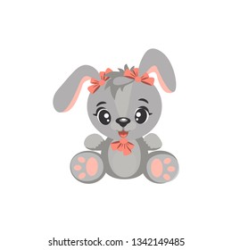 Cute cartoon baby bunny, hare. Vector illustration. Can be used for baby t-shirt print, fashion print design, kids wear, baby celebration greeting  card.