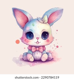 Cute cartoon baby cat watercolor illustration