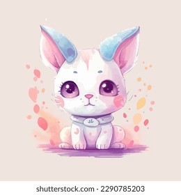 Cute cartoon baby cat watercolor illustration