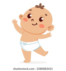 Cute Cartoon Baby with Cheerful Expression and Short Hair, Wearing Diaper, Symbolizing Joy and Innocence in Childhood