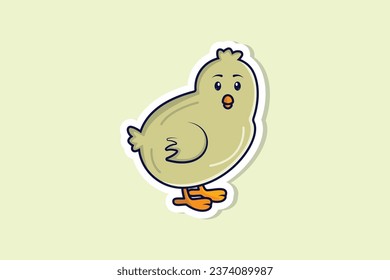 Cute Cartoon Baby Chicken Sticker vector illustration. Animal nature icon concept. Funny yellow chicks in simple kawaii sticker style vector design with shadow.
