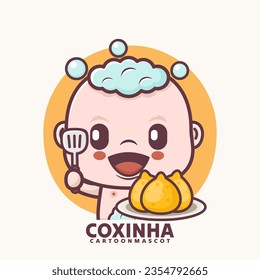 cute cartoon baby with coxinha. vector illustrations with outline style, suitable for, logo brand, stickers, icons, etc.