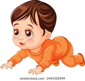 Cute cartoon baby crawling in orange clothing