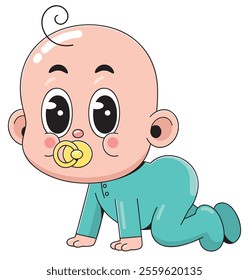 Cute Cartoon Baby Crawling with Pacifier