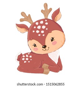 Cute Cartoon Baby Deer Vector Hand Stock Vector (Royalty Free ...