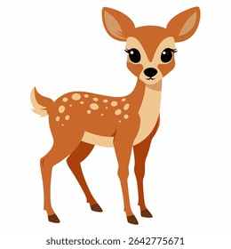 Cute cartoon baby deer vector illustration. Adorable fawn with big eyes and spots. Perfect for children's books, nursery decor, games, or forest themed designs. Isolated on white background.