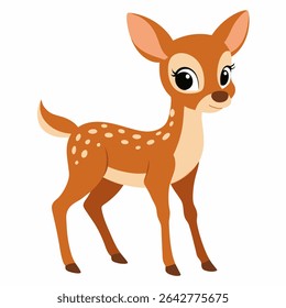 Cute cartoon baby deer vector illustration. Adorable fawn with big eyes and spots. Perfect for children's books, nursery decor, games, or forest themed designs. Isolated on white background.