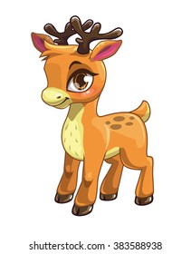 Cute cartoon baby deer, vector clipart, isolated on white