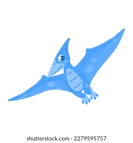 Cute cartoon baby dinosaur character, flying pterodactyl.