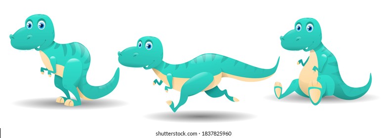 Cute cartoon baby dinosaur. Dinosaurs and different poses. Set of cute dinosaurs characters. Cute baby dinosaurs cartoon collection. Vector illustration
