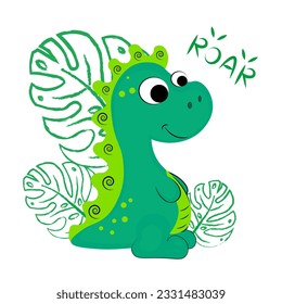 cute cartoon baby dinosaur on white