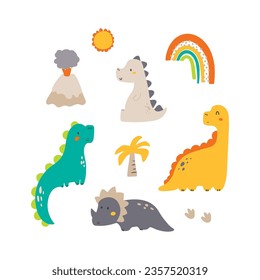 cute cartoon baby dinosaurs vector set