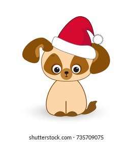 Cute cartoon baby dog. Christmas card. Vector illustration.