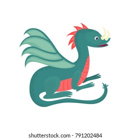 Cute cartoon baby dragon character, mythical animal, fantasy reptile vector Illustration