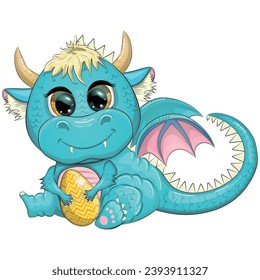 Cute cartoon baby dragon with an easter egg. Symbol of 2024 according to the Chinese calendar