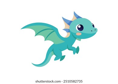 Cute cartoon baby dragon flaying vector artwork illustration