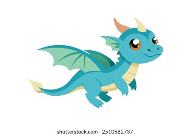 Cute cartoon baby dragon flaying vector artwork illustration