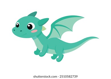 Cute cartoon baby dragon flaying vector artwork illustration